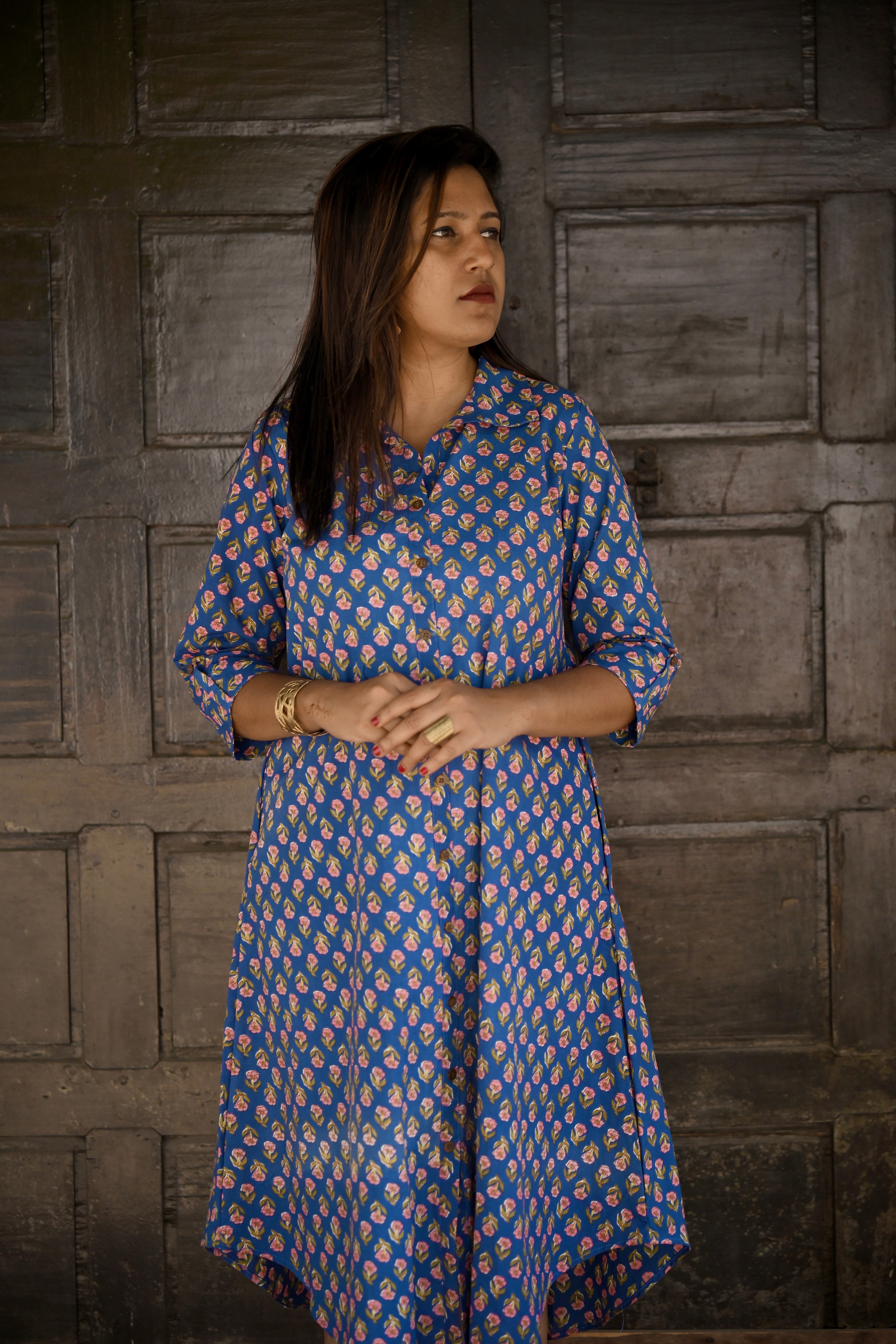 INDIGO BLOOM-(Shirt dress)