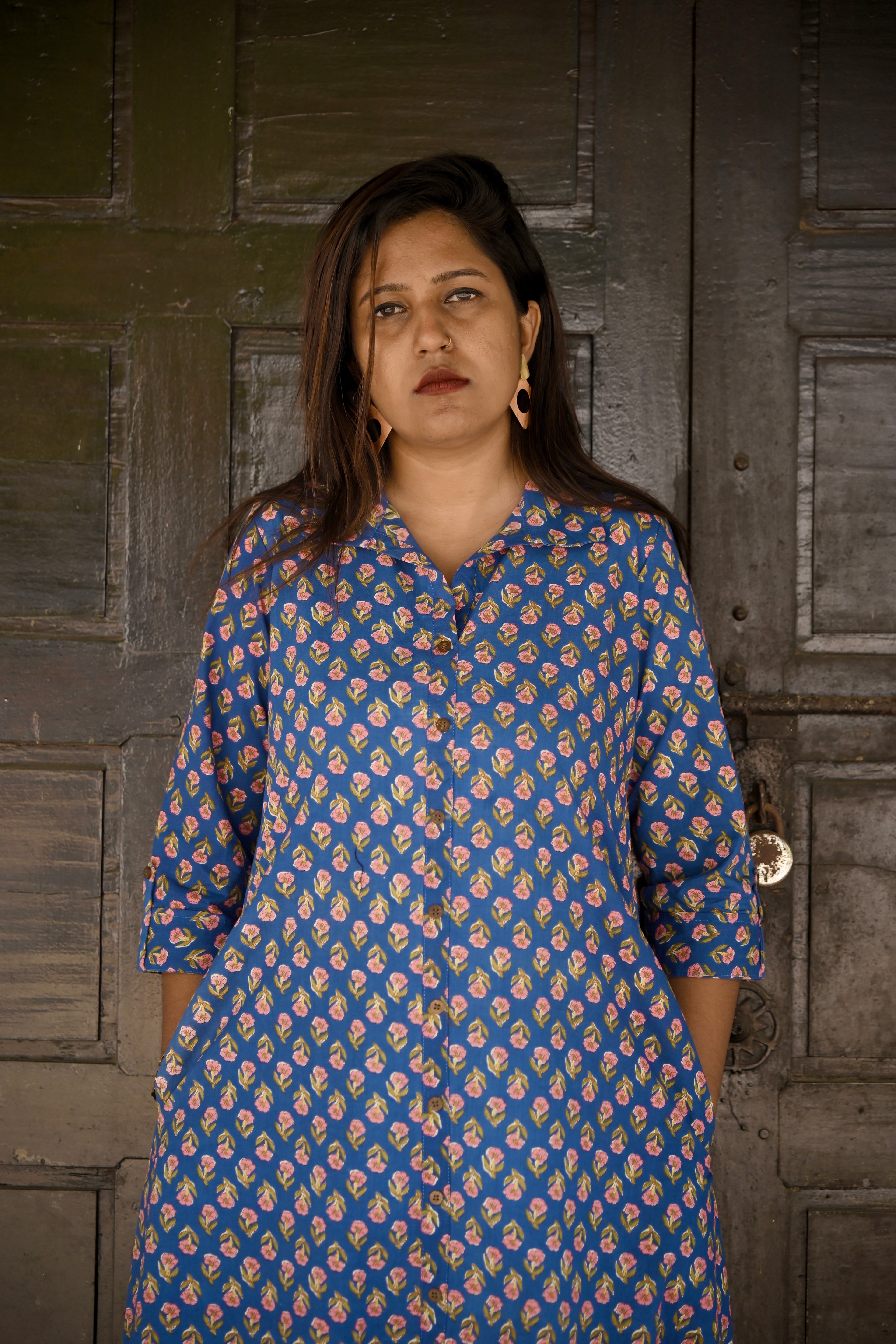 INDIGO BLOOM-(Shirt dress)